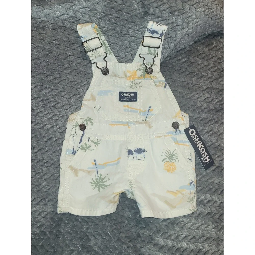 NWT Carter's OshKosh Baby Boy 3M Summer Bundle Gingham Palm Tree Linen 4pc Set